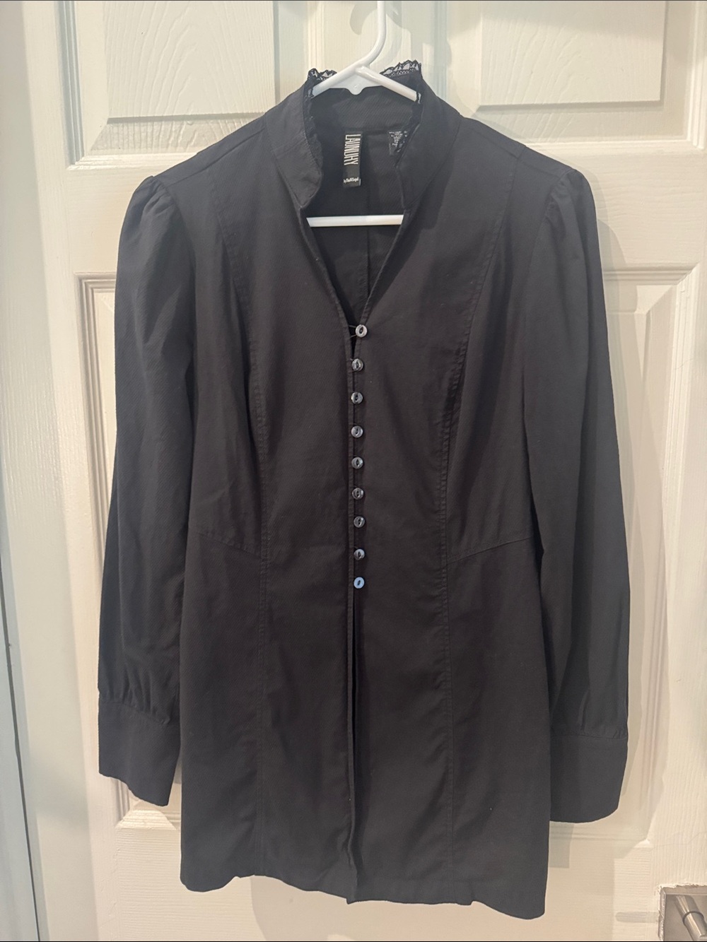 Laundry by Shelli Segal Black Button-Front Long Tunic Top